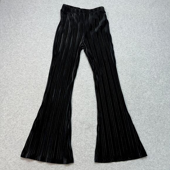 Wild Fable Pants WMNS S Black Velvet Velour Pleated High Waist Flared Pull On - Picture 1 of 11